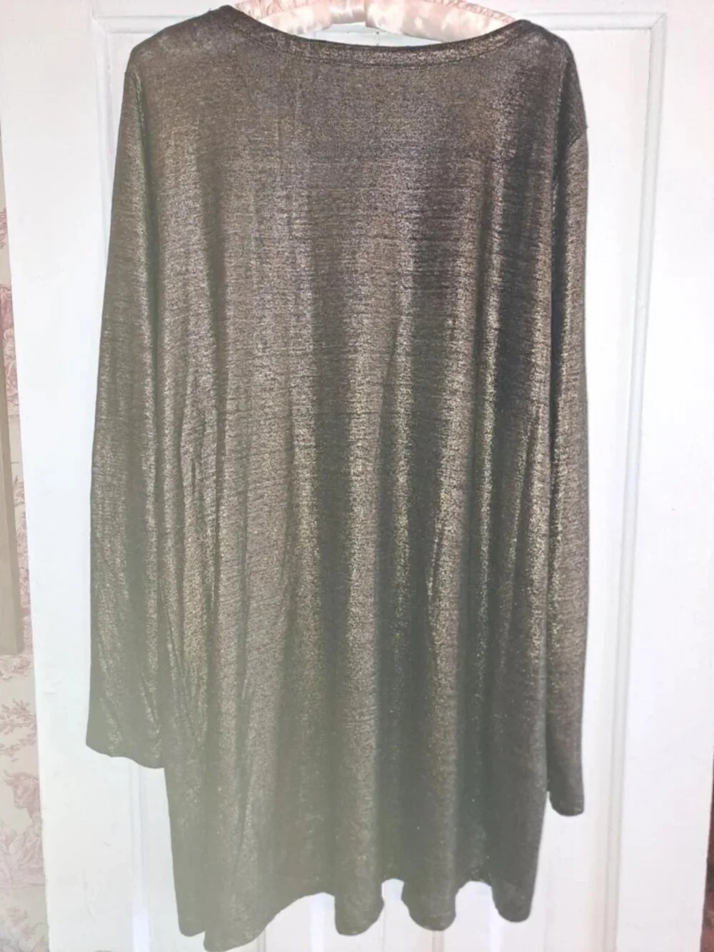 Eileen Fisher XXL 2X blouse Tunic Top 100% Linen Organic Soft V-Neck black gold - Picture 2 of 4